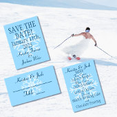 Ice-Blue Snowflake Skiers' Save-the-Date Briefkaart