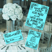 Turquoise 1920's bruiloft programmakaart