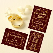 Goud op Bourgogne Art Deco Uitnodiging