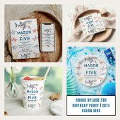 Shark Splash 5th Birthday | Cute Ocean Kids Bedankkaart