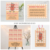 Klaar om te barsten Baby Shower Oranje Gingham Bed Cadeaulabel