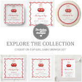 Coquette Cherry Pink Bow Baby shower Luier Raffle Informatiekaartje