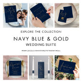 We doen Gold Script Photo Navy Blue Wedding Kaart