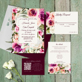 Elegant Floral Lijst Roze Blush Paars Peach White All In One Uitnodiging