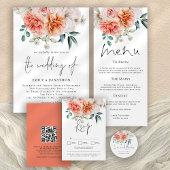 Coral Peach Peonies Script Weddenschap Plaatskaartje