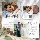 6 Foto Passen getrouwd Script Boho bruiloft Dank u Kaart