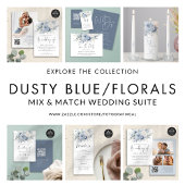 Florals QR Code Stoffig Blauw Huwelijksavond Feest Kaart