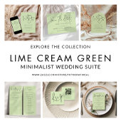 Minimalistisch Script QR Code Limoen Cream Wedding Informatiekaartje
