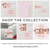 Blush Pink Black Script Photo Makeup  Mini Visitekaartje