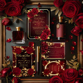 Luxe Dark Bourgogne Moody Roos bruiloft Kaart