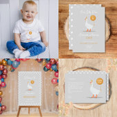 Schattige grijs en geel 1e verjaardagsfeestgans papieren bordje