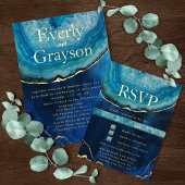 Elegant Veri Moody Shades of Blue Wedding Gold Folie Uitnodiging