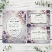 Zilveren en zachte Amethist Winter Blooms Wedding RSVP Kaartje (Personaliseer de collectie van deze zelfstandige maker.)