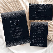 Silver Confetti Calligraphy Trifold Wedding Drieluik Uitnodiging