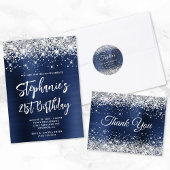 Silver Glitter Navy Blue Folie Bruiloft Kaart