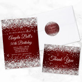 Sparkly Silver Glitter Dark Red 50th Birthday Kaart