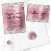 Silver Glitter Bord Roze Monogram 30e Verjaardag Kaart