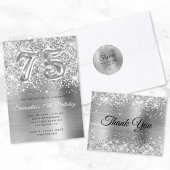 Sparkly Glittery Silver Glam 75th Birthday Kaart