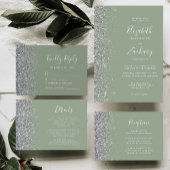 Sage Groen Zilver Glitter Edge Bruiloft Programma Handwaaier