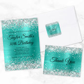 Faux Shiny Silver Glitter Turquoise Folie Monogram Servet
