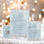 Zilveren ijsblauwe sneeuwden winter vrijgezellenfe bedankkaart