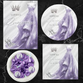 Silver Paarse Sparkle Dress Quinceañera Save Date Kaart