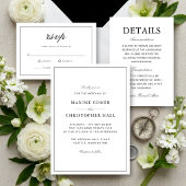 Eenvoudige Elegante Formele Zwarte & Witte Bruilof Programmakaart
