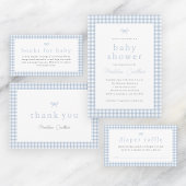Gingham Simple Bow Dusty Blue Boys Baby shower Papieren Bordje