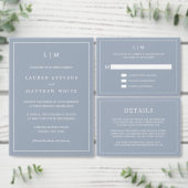Eenvoudig Stusty Blue Monogram Elegant Wedding Folie Uitnodiging (Personaliseer de collectie van deze zelfstandige maker.)