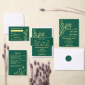 Romantische gouden bloem smaragdgroene bruiloft menu (Personaliseer de collectie van deze zelfstandige maker.)