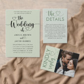 Gegevens over moderne Sage Green Heart Wedding Informatiekaartje (Personaliseer de collectie van deze zelfstandige maker.)