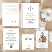 All-In-One Black White Monogram Minimal Wedding Kaart