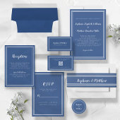 Minimalistische Blauwe & Witte Huwelijks RSVP Menu