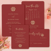 Eenvoudig minimalistisch rood Chinees bruiloft det Kaart