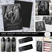Modern Black 40th Birthday Party Ronde Sticker