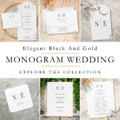 Elegant Monogram Gold Black Photo Weddenschap Kaart