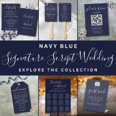 Navy Blue Elegant Script All-in-One Weddenschap Kaart