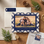 Navy Geruite Drie Foto Kerstmis Mok