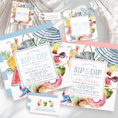 Sip & Dip Pool Party Paraplu Roze Bruidsdouche Bedankkaart