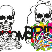 Zwarte witte ribben skelet denim jacket