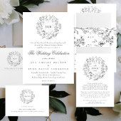 Monogram Classic Botanical Florals Wedding All In One Uitnodiging