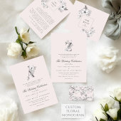 Prachtige Blush Floral Monogram Sketched Wreate Ronde Sticker