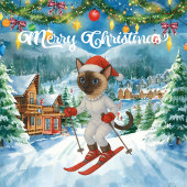 Ski Kerstmis voor Santa Siamese Cat Lovers Snowy Keramisch Ornament