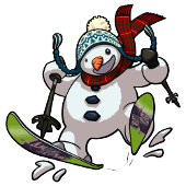 Skiing Snowman in Wooly Pet Cartoon Theedoek