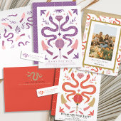 Rode Slangen Gelukkig Chinees Nieuwjaar Vierkante Sticker