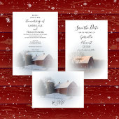 Snowy Barn en Silo Winter Wedding Save the Date Kaart