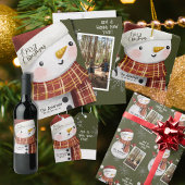 Schattigee Sneeuwman Sneeuwvlokken Vrolijk Kerstfe Wijn Etiket