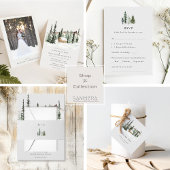 Snowy Pine Tree Rustic Winter Wedding Kaart