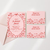Strawberry Whimsical Coquette Bow Girls Verjaardag Bedankkaart