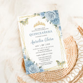 Baby Blauw Bloemen Goud Quinceañera Vlinders Boog Save The Date
